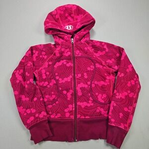 Lululemon Scuba Hoodie Womens Pink Swirl Dot Full Zip Fleece Jacket Size 6